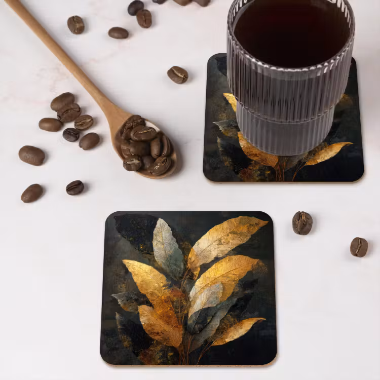 Gouden Bladcompositie β Botanische Luxe onderzetter kurk middel -sfeer2