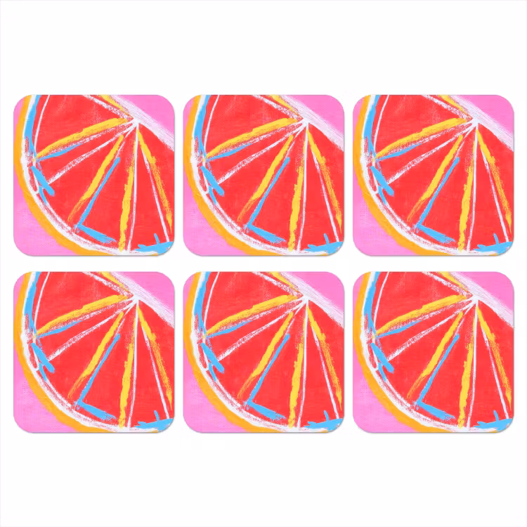 Grapefruit - Geschilderd - Roze - Strepen onderzetter kurk middel -3d