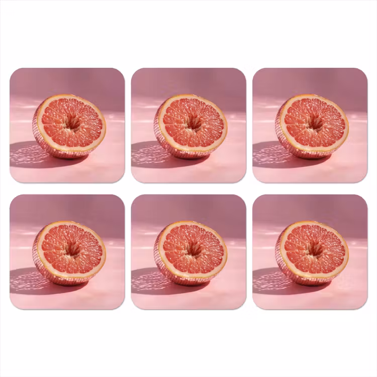 Grapefruit - Roze - Disco - Shiny onderzetter kurk middel -3d