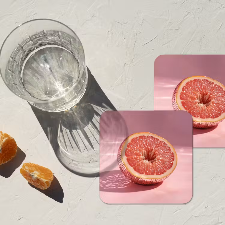 Grapefruit - Roze - Disco - Shiny onderzetter kurk middel -sfeer4