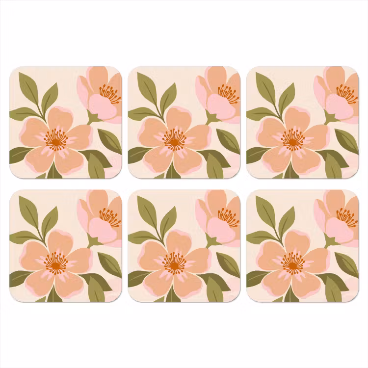 Grafisch - Bloemen - Roze onderzetter kurk middel -3d