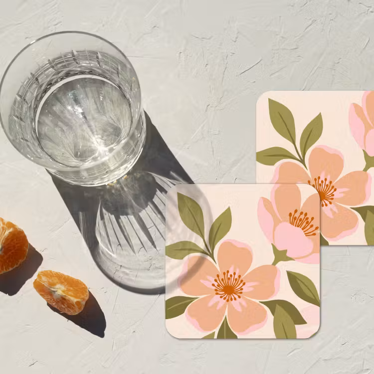 Grafisch - Bloemen - Roze onderzetter kurk middel -sfeer4