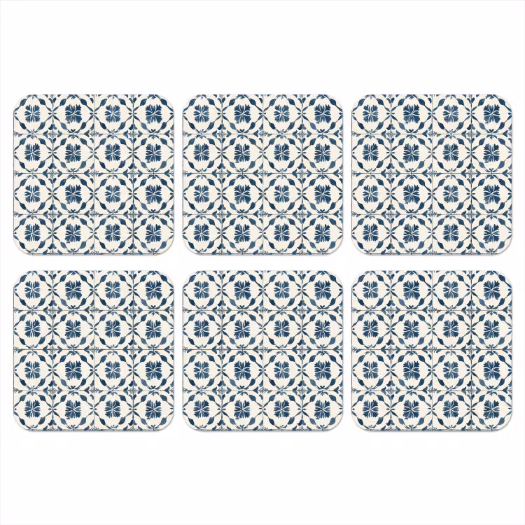 Grafisch - Tegel - Blauw onderzetter kurk middel 366 -3d