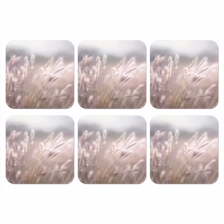 Graspluimen - Wind - Beige - Mistig onderzetter kurk middel -3d