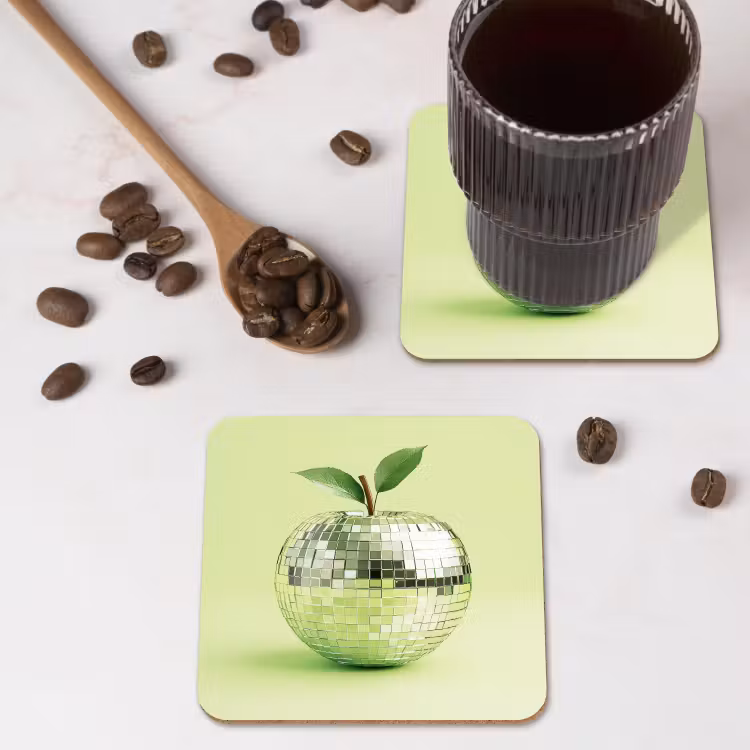 Groen - Disco - Decoratie - Appel onderzetter kurk middel -sfeer2