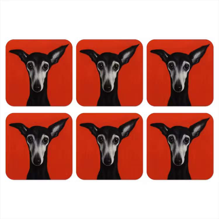 Windhond - Minimalistisch - Rood onderzetter kurk middel -3d