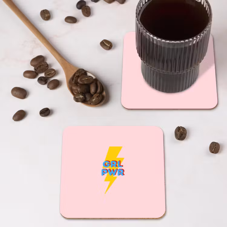 Grl pwr - Bliksem - Roze onderzetter kurk middel -sfeer2