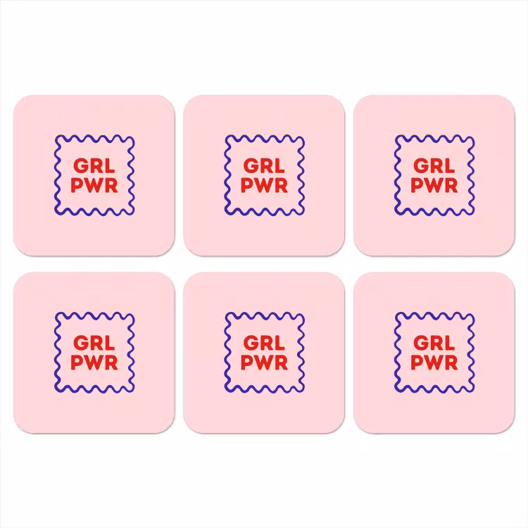 Grl pwr - Roze - Kader onderzetter kurk middel -3d