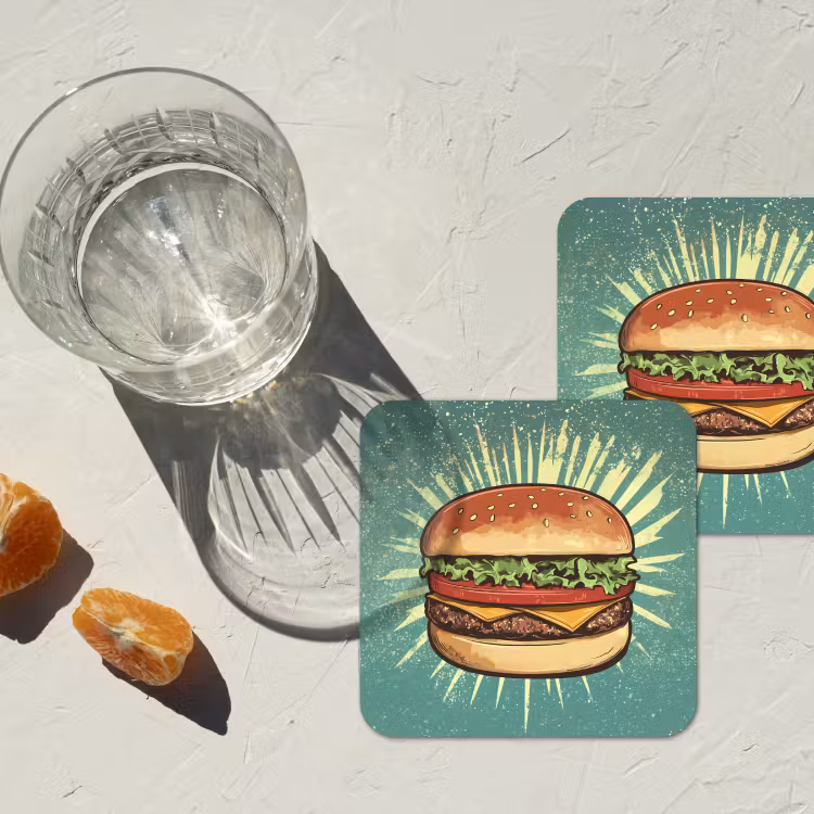 Hamburger - Illustratie - Sla - Kaas onderzetter kurk middel -sfeer4