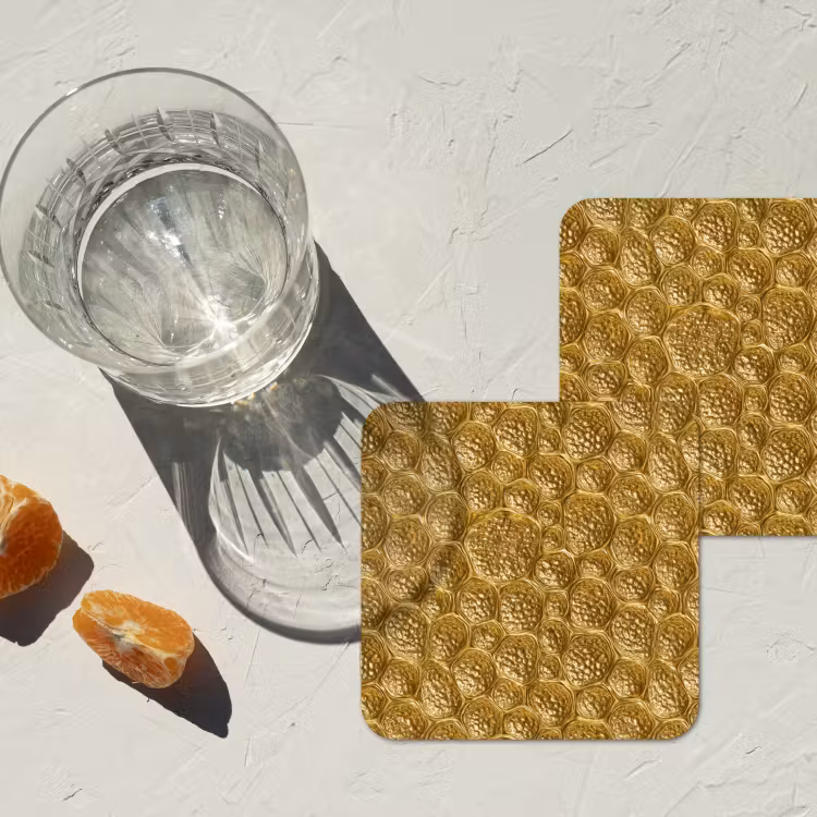 Gehamerd - Mozaïek - Antiek - Goud onderzetter kurk middel 366 -sfeer4