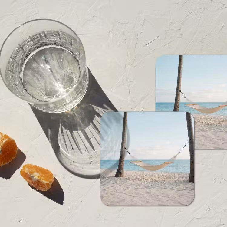 Hangmat - Strand - Wit onderzetter kurk middel -sfeer4
