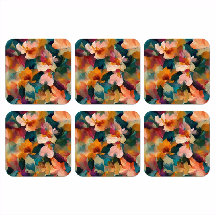 Harmonieus - Abstracte bloemen - Warme tinten onderzetter kurk middel -3d