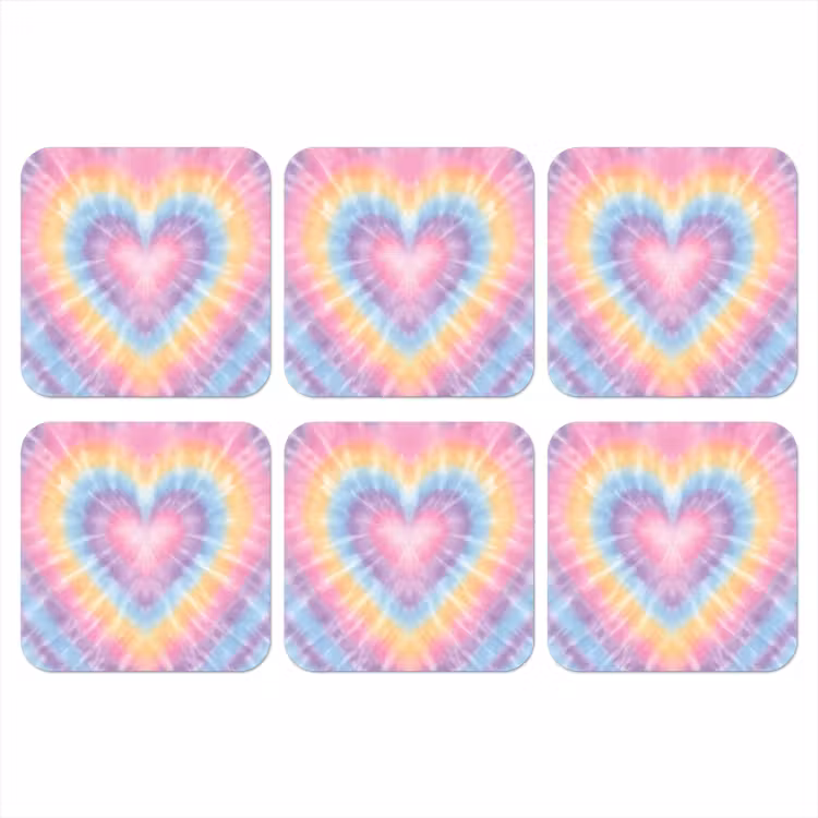 Hartvorm - Pastelkleuren - Tie Dye onderzetter kurk middel -3d