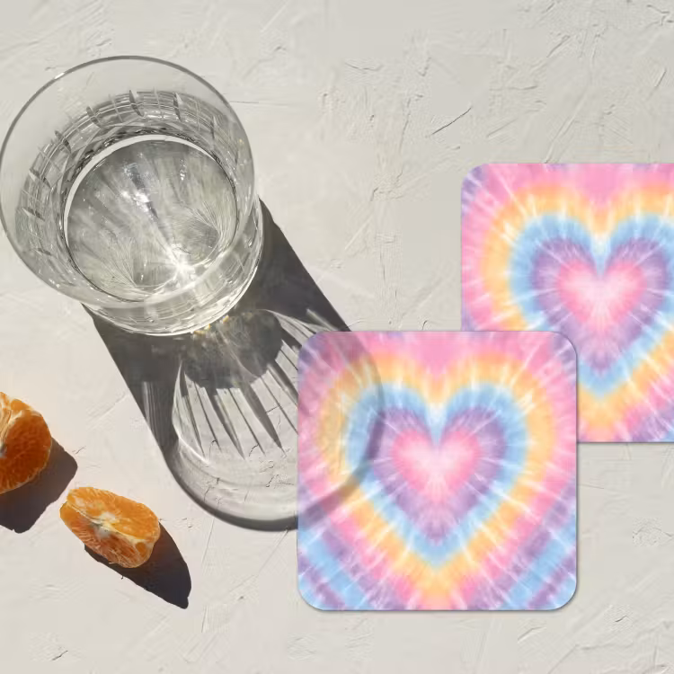 Hartvorm - Pastelkleuren - Tie Dye onderzetter kurk middel -sfeer4