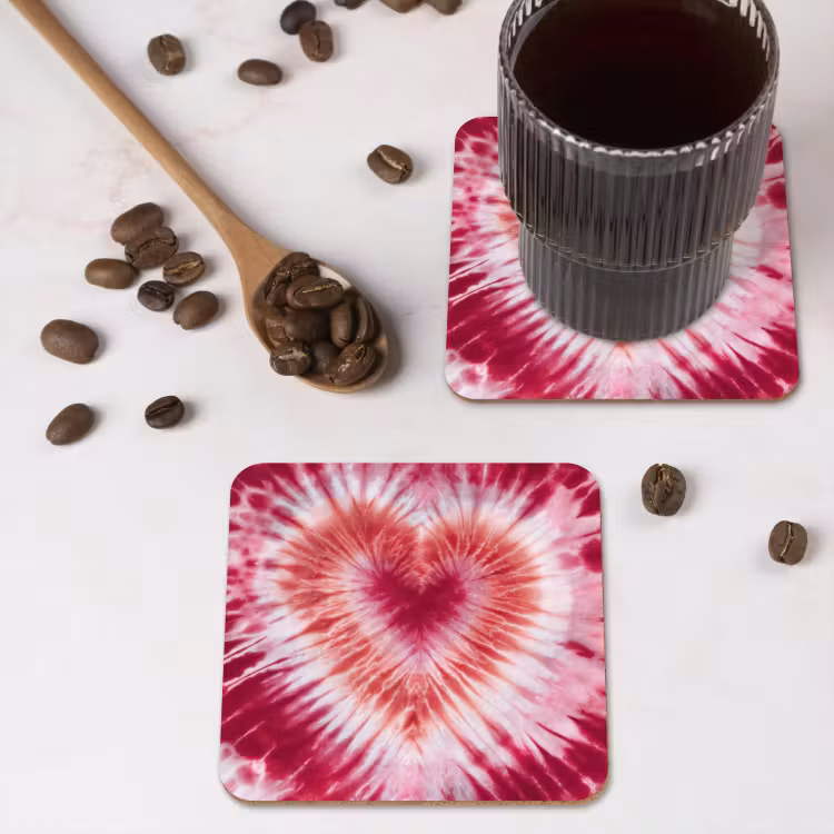 Hartvorm - Roze - Tie dye onderzetter kurk middel -sfeer2