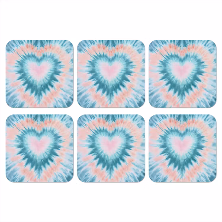 Hartvormig - Tie dye - Pasteltinten - Lichtgroen onderzetter kurk middel -3d