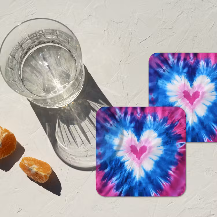 Hartvormig - Tie dye - Paars onderzetter kurk middel -sfeer4