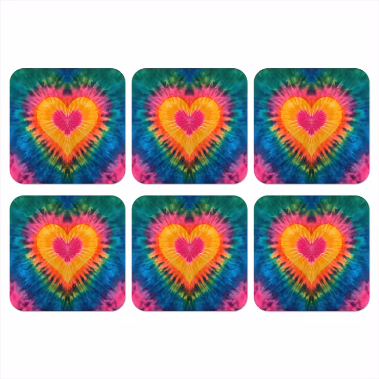 Hart - Tie Dye - Kleurrijk onderzetter kurk middel -3d