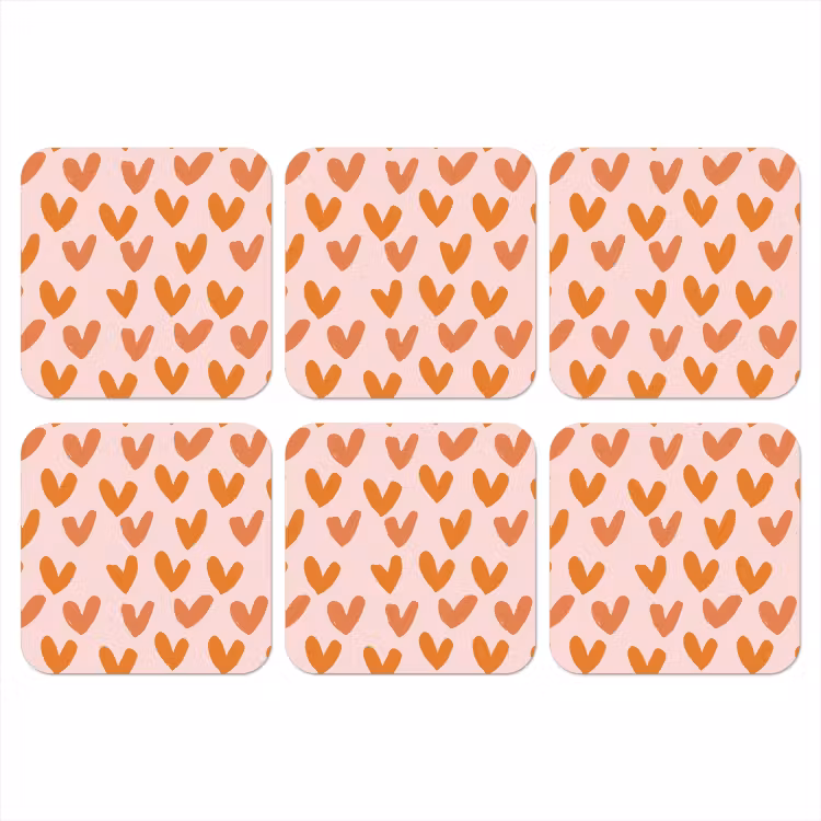 Hartjes - Getekend - Oranje onderzetter kurk middel 366 -3d