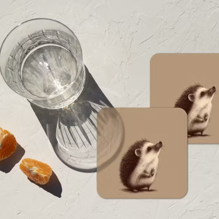 Egel - Snuitje - Bruin - Stekels onderzetter kurk middel -sfeer4