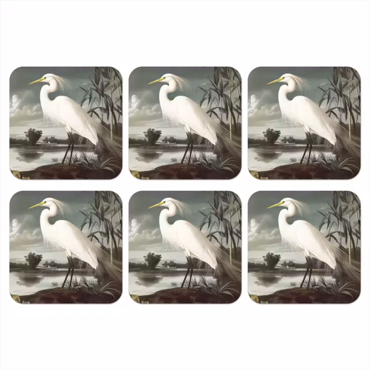 Reiger - Planten - Wolken - Wit onderzetter kurk middel -3d