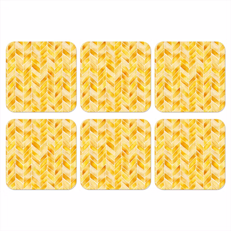 Visgraat - Aquarel - Patronen - Goudgeel onderzetter kurk middel 366 -3d