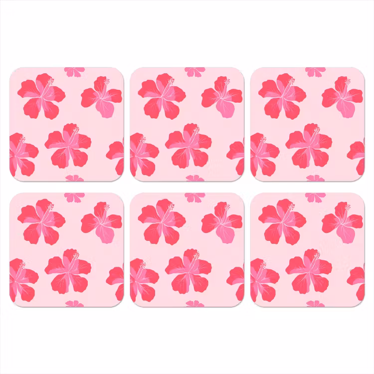 Hibiscus - Bloemen - Roze onderzetter kurk middel 366 -3d