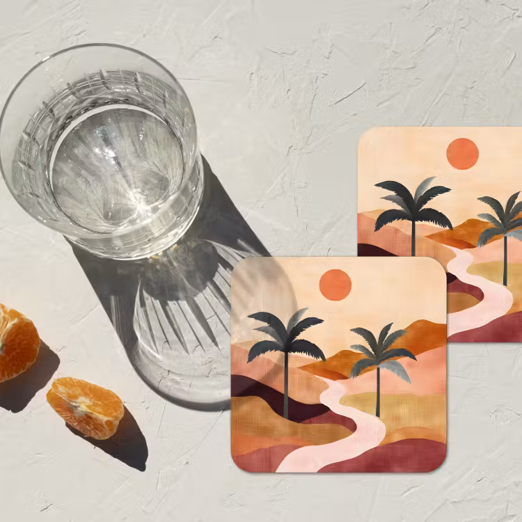 Heuvels - Palmbomen - Abstract onderzetter kurk middel -sfeer4