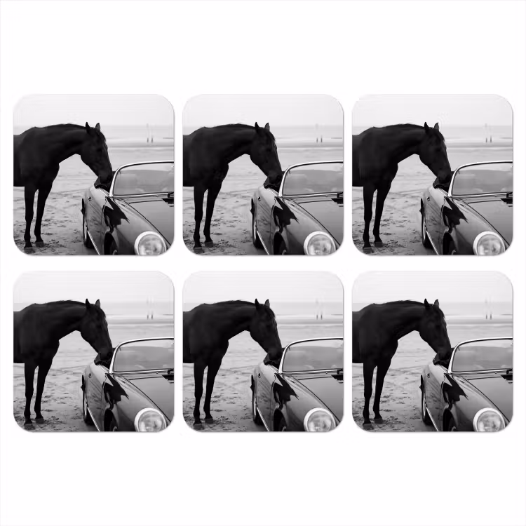 Paard - Auto - Zwart - Wit onderzetter kurk middel -3d