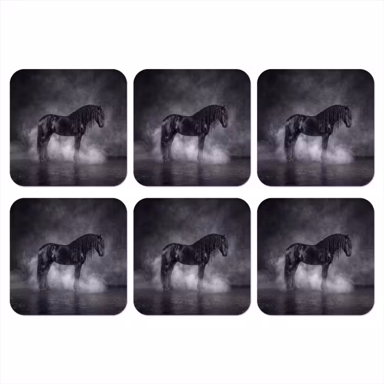 Paard - Magisch - Zwart onderzetter kurk middel -3d