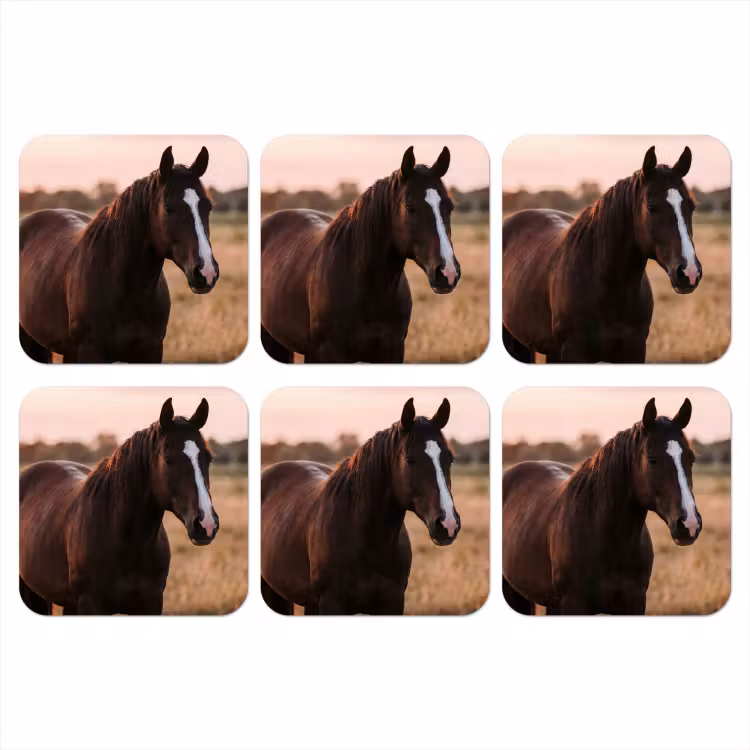 Paard - Zonsondergang - Bruin onderzetter kurk middel -3d