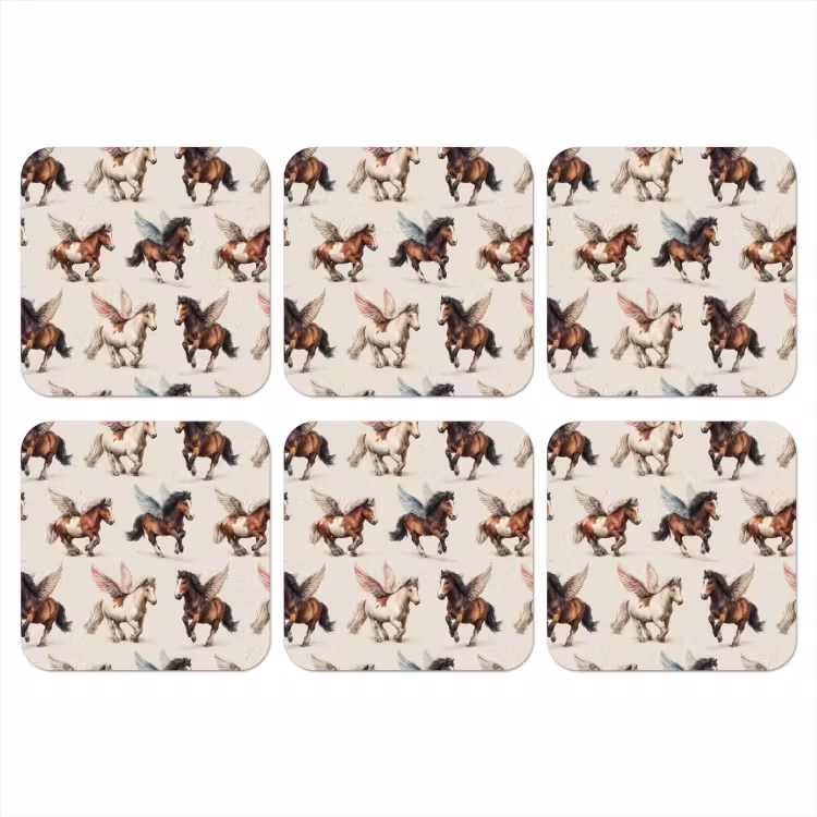 Paarden - Vleugels - Kleurrijk onderzetter kurk middel 366 -3d