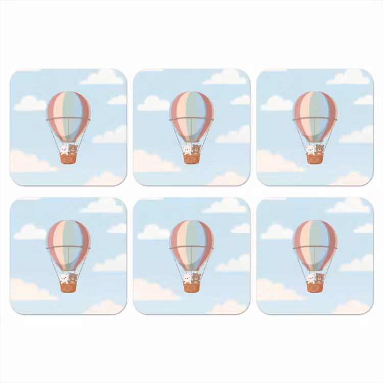 Luchtballon - Beren - Pastel onderzetter kurk middel -3d