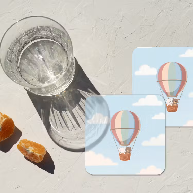 Luchtballon - Beren - Pastel onderzetter kurk middel -sfeer4
