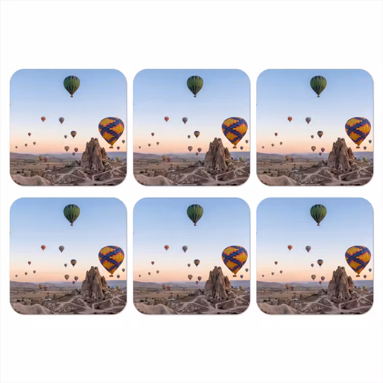 Luchtballonnen - Rotsen - Zonsopgang onderzetter kurk middel -3d