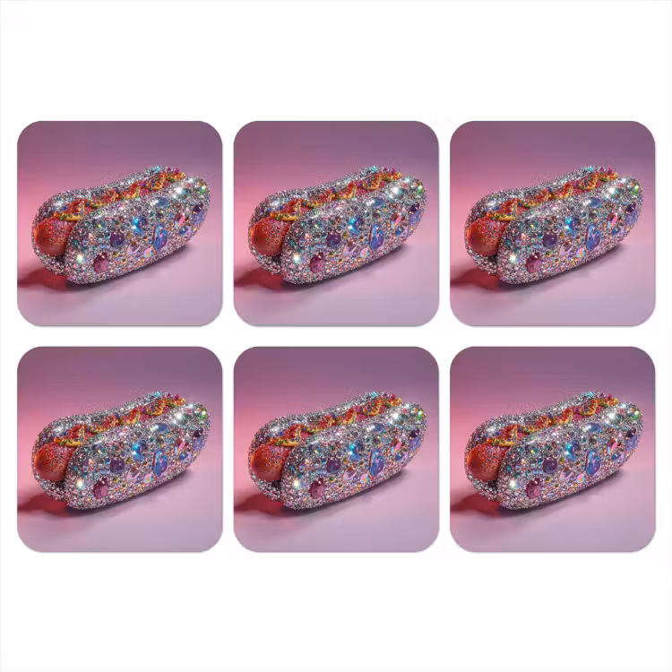 Hotdog - Steentjes - Glitters - Paars onderzetter kurk middel -3d