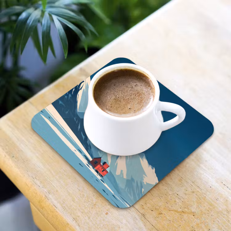 Huis - Berglandschap - Sneeuw onderzetter kurk middel -sfeer5