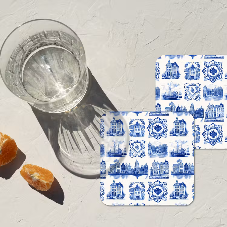 Huizen - Schepen - Blauw onderzetter kurk middel 366 -sfeer4