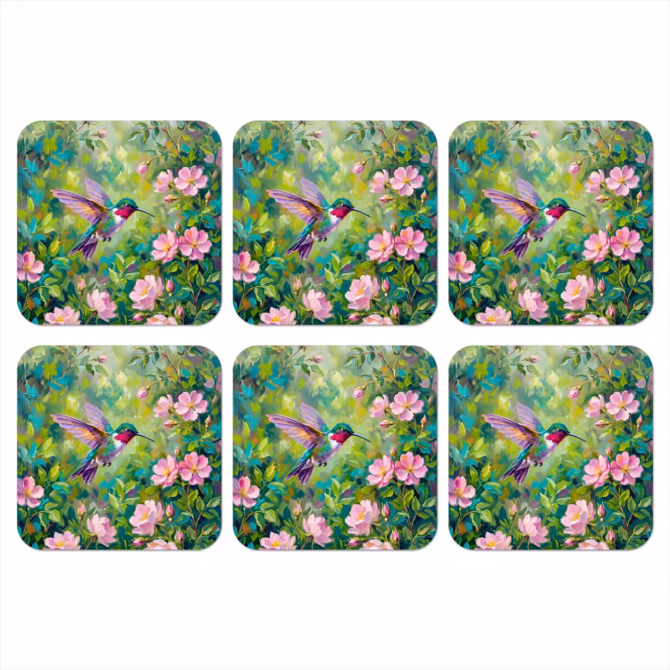 Kolibrie - Bloemen - Natuur - Kleurrijk onderzetter kurk middel -3d