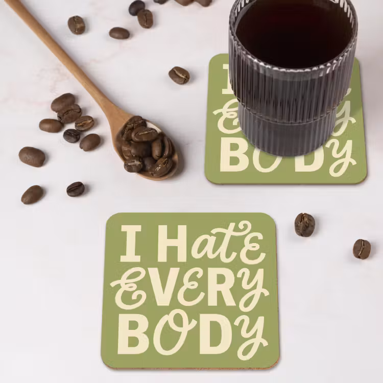 I hate everybody - Groen - Retro onderzetter kurk middel -sfeer2