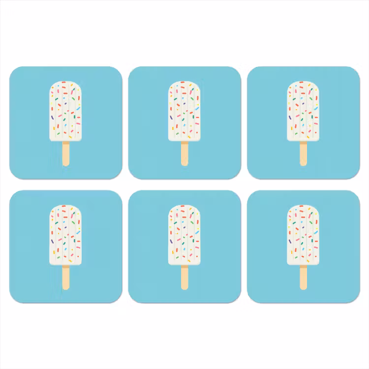 Ijsje - Stokje - Sprinkles - Lichtblauw onderzetter kurk middel -3d