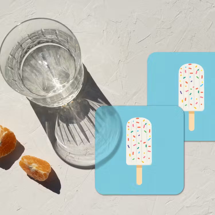 Ijsje - Stokje - Sprinkles - Lichtblauw onderzetter kurk middel -sfeer4