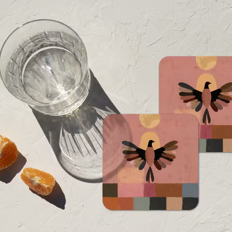 Illustratie - Vogel - Vlakken - Kleurrijk onderzetter kurk middel -sfeer4