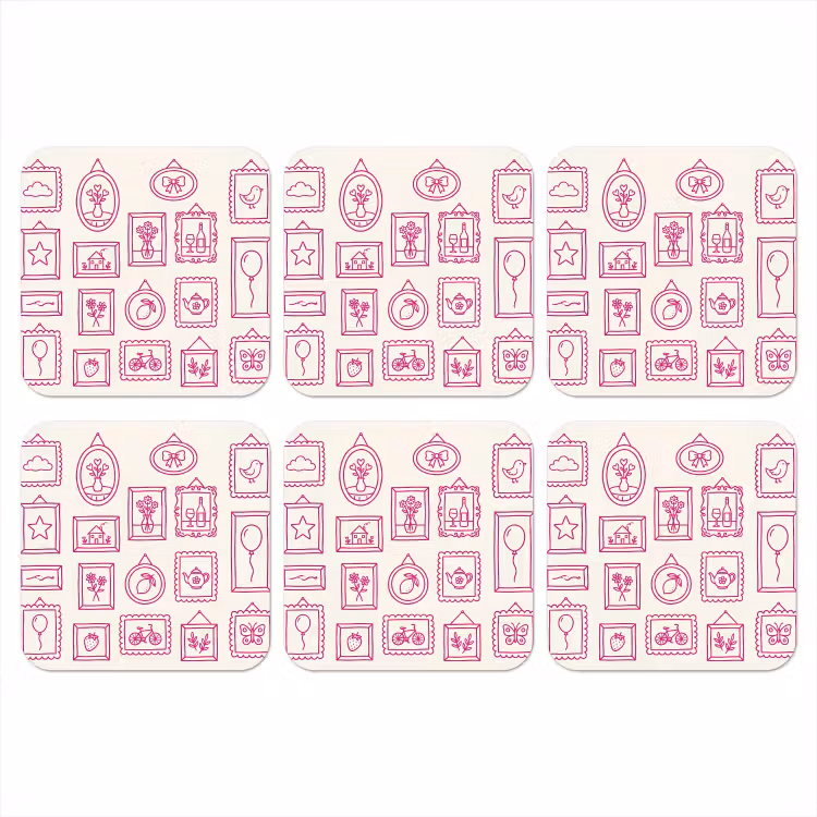 Illustratie - Collectie - Kunst - Minimalistisch - Roze onderzetter kurk middel -3d