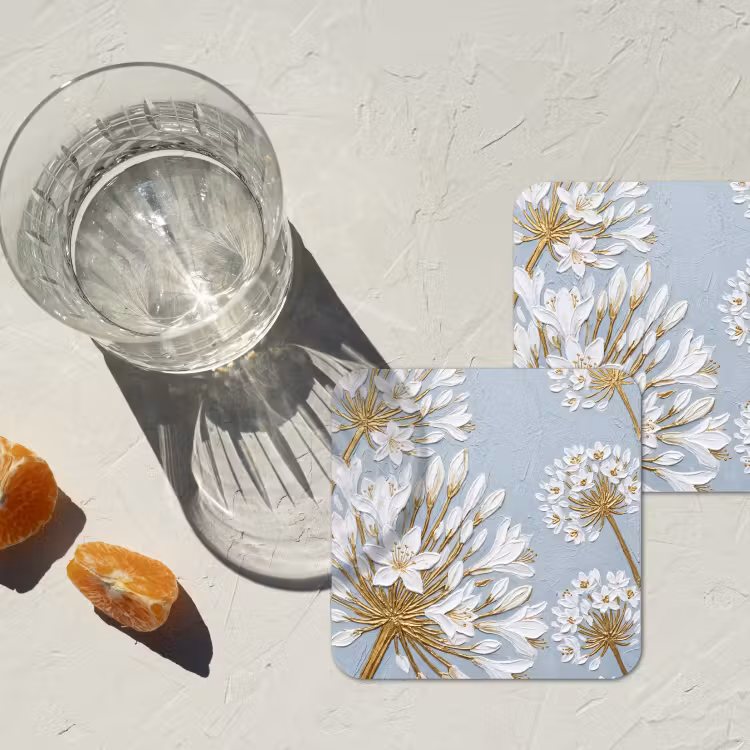 Illustratie - Bloemen - Blauw onderzetter kurk middel -sfeer4