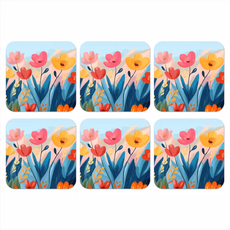 Illustratie - Bloemen - Kleurrijk onderzetter kurk middel -3d