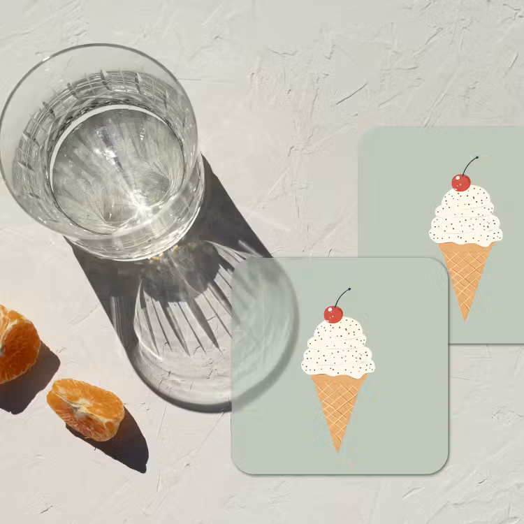 Illustratie - Ijsje - Spikkels - Kers onderzetter kurk middel -sfeer4