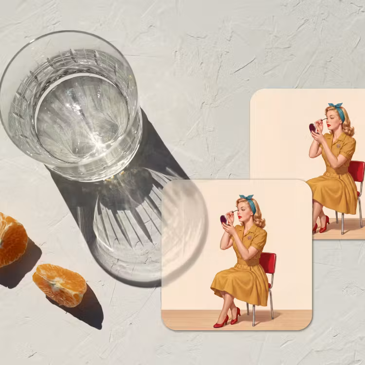 Illustratie - Mascara - Vrouw - Geel onderzetter kurk middel -sfeer4