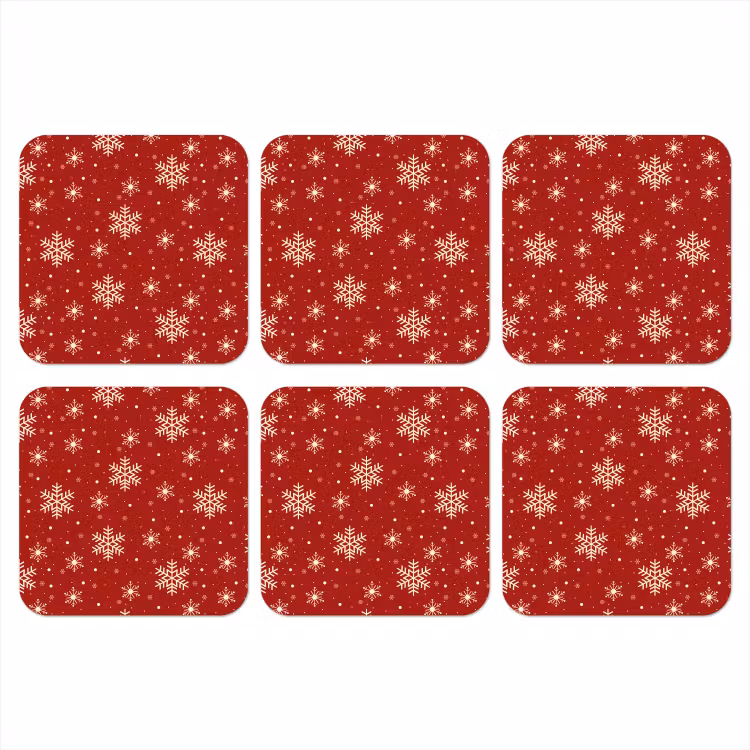 Illustratie - Sneeuwvlokken - Rood onderzetter kurk middel 366 -3d