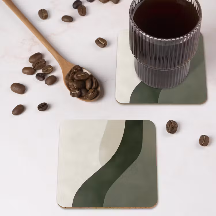 Japandi - Groen - Abstract - Modern onderzetter kurk middel -sfeer2
